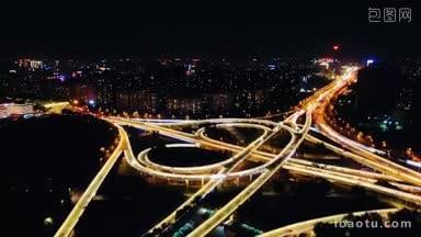 4K城市交通_航拍河南郑州城市高架立交桥夜景灯光